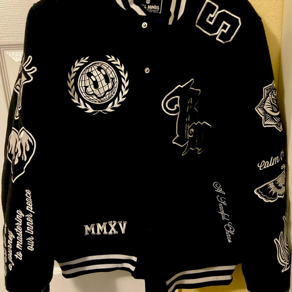 Medium Rebel Minds black varsity jacket